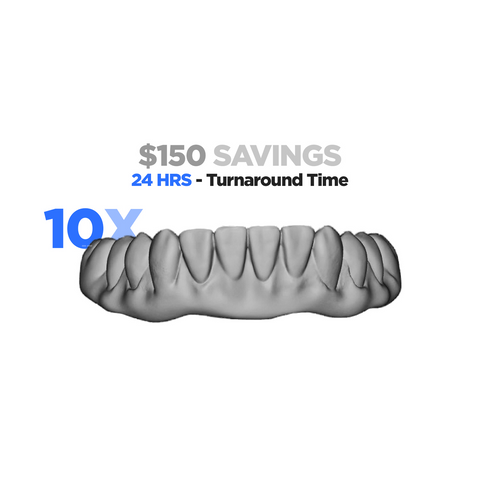 10x 3DDX Full Arch Temporary Prosthesis Design with 24-hour Turnaround Time